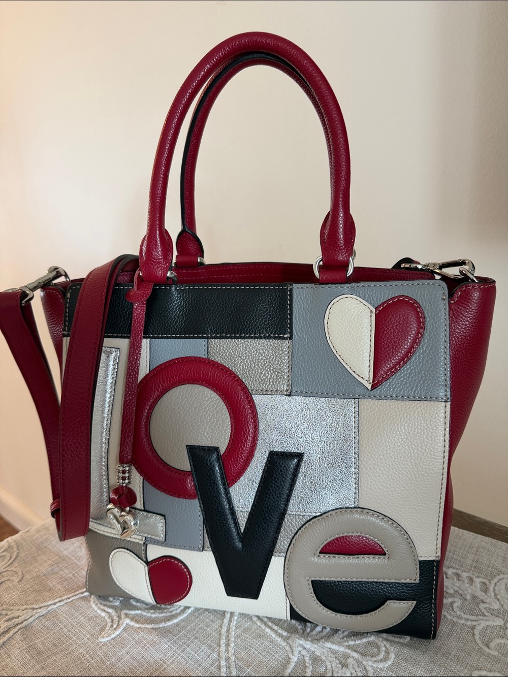 Brighton Rare Fashionista Leather Patchwork Love Satchel Bag